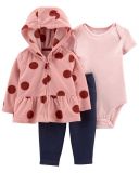 CARTER'S Set 3dílný fleece kabátek, kalhoty, body kr. rukáv Pink Dots dívka 6m CARTER'S Set 3dílný fleece kabátek, kalhoty, body kr. rukáv Pink Dots dívka 6m