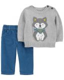 CARTER'S Set 2dílný svetr, kalhoty Dog Grey chlapec 9m