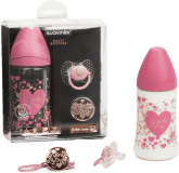 SUAVINEX Set Haute Couture láhev 3 poziční 270 ml+klip+dudlík 0-4m – holka SUAVINEX Set Haute Couture láhev 3 poziční 270 ml+klip+dudlík 0-4m – holka