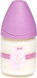 SUAVINEX Skleněná láhev anatomická, 120 ml, vel.1S, silikon, Meaningful Life, fialová méďa SUAVINEX Skleněná láhev anatomická, 120 ml, vel.1S, silikon, Meaningful Life, fialová méďa