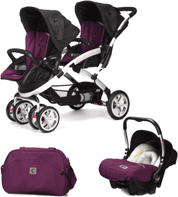 CASUALPLAY Zestaw Wózek dla bliźniąt Stwinner, 2x Fotelik samochodowy Baby 0plus i Torba 2016 - Plum CASUALPLAY Zestaw Wózek dla bliźniąt Stwinner, 2x Fotelik samochodowy Baby 0plus i Torba 2016 - Plum