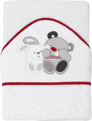 INTERBABY Ręcznik dla dziecka frotte 100x100 przyjaciele niedźwiadek i króliczek – biały z czerwonym INTERBABY Ręcznik dla dziecka frotte 100x100 przyjaciele niedźwiadek i króliczek – biały z czerwonym