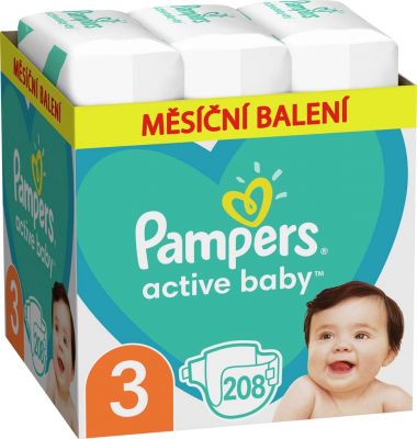 PAMPERS Active Baby 3 (6-10 kg) 208 ks MĚSÍČNÍ ZÁSOBA – jednorázové pleny